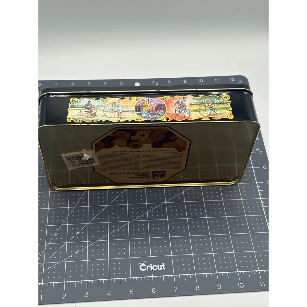 Vintage Fox's English Biscuits Tin Bicycling Days Victorian Bicycle Scene Black